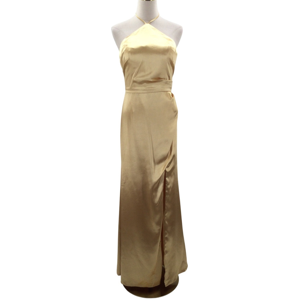 AW BRIDAL 6 S light gold satin bridesmaid formal party gala maxi dress NEW B40